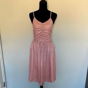 Chic Pink Polka Dot Midi Dress with pockets